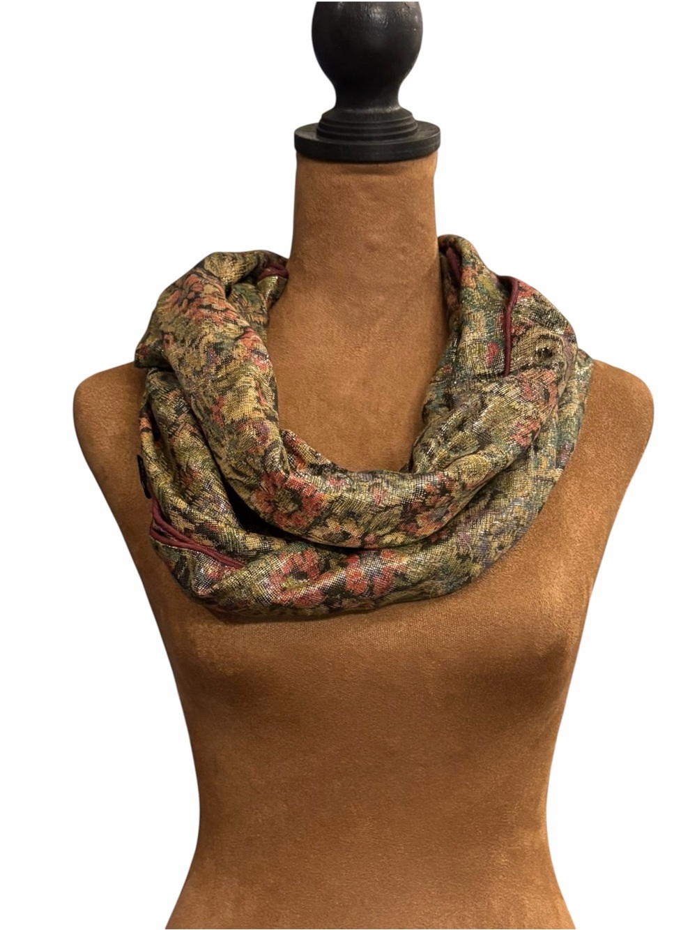 Carole Little Vintage Rectangle Scarf Muted Florals Metallic Rayon Preppy Formal